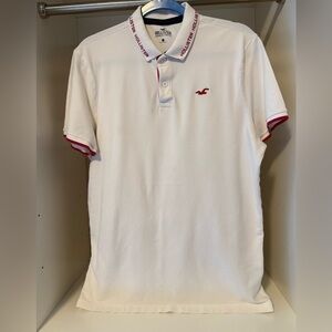 Hollister Mens Advanced Stretch Pique Polo Shirt White Red L